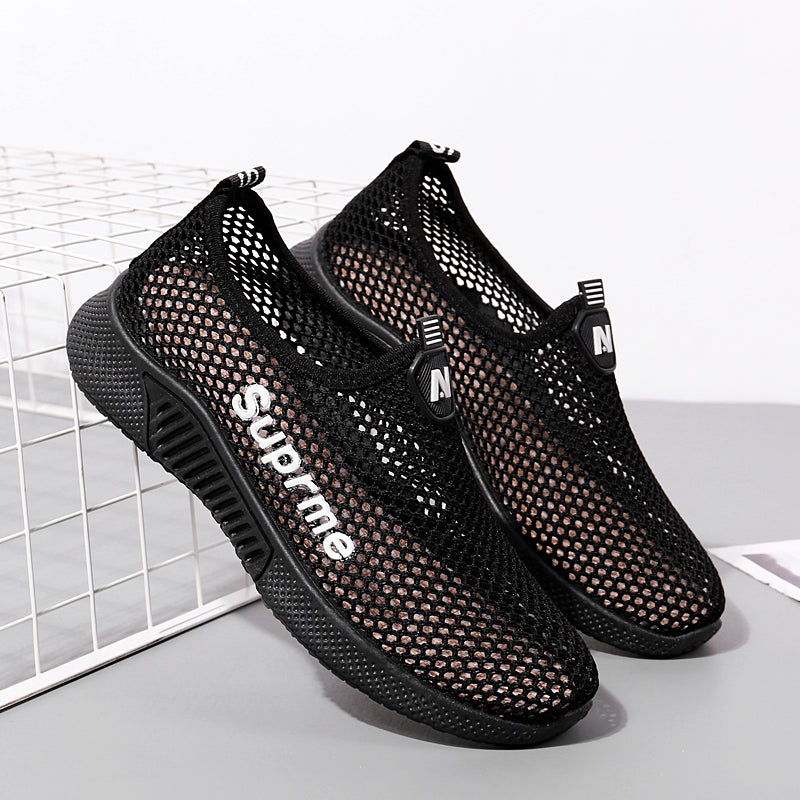 Old Beijing Cloth Shoes Summer Women's Net Shoes Flat-bottomed Hollow Sports Casual Shoes Breathable Hollow Mesh Comfortable All-match Shoes