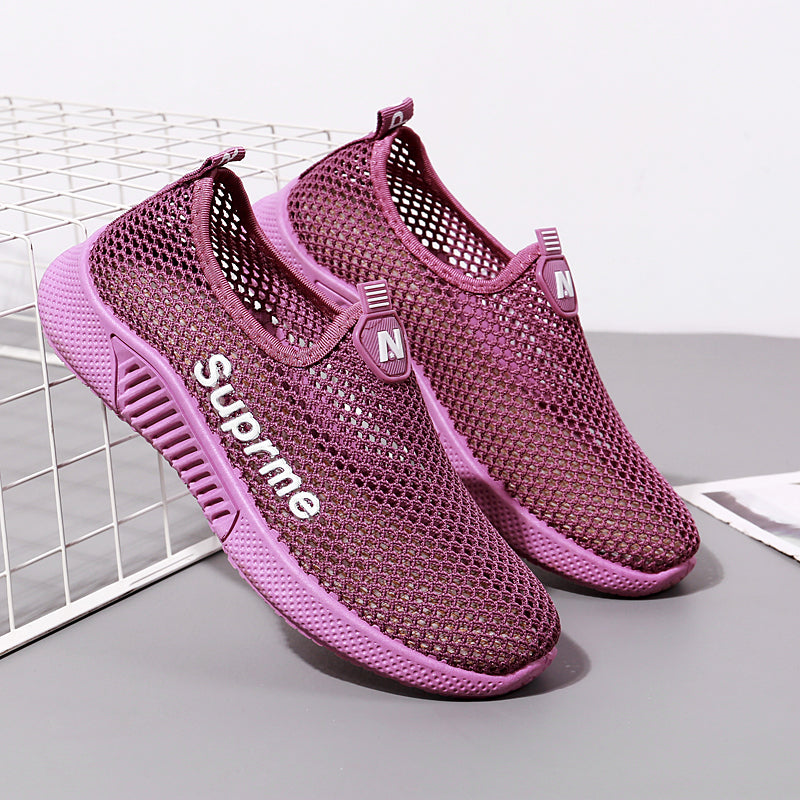 Old Beijing Cloth Shoes Summer Women's Net Shoes Flat-bottomed Hollow Sports Casual Shoes Breathable Hollow Mesh Comfortable All-match Shoes