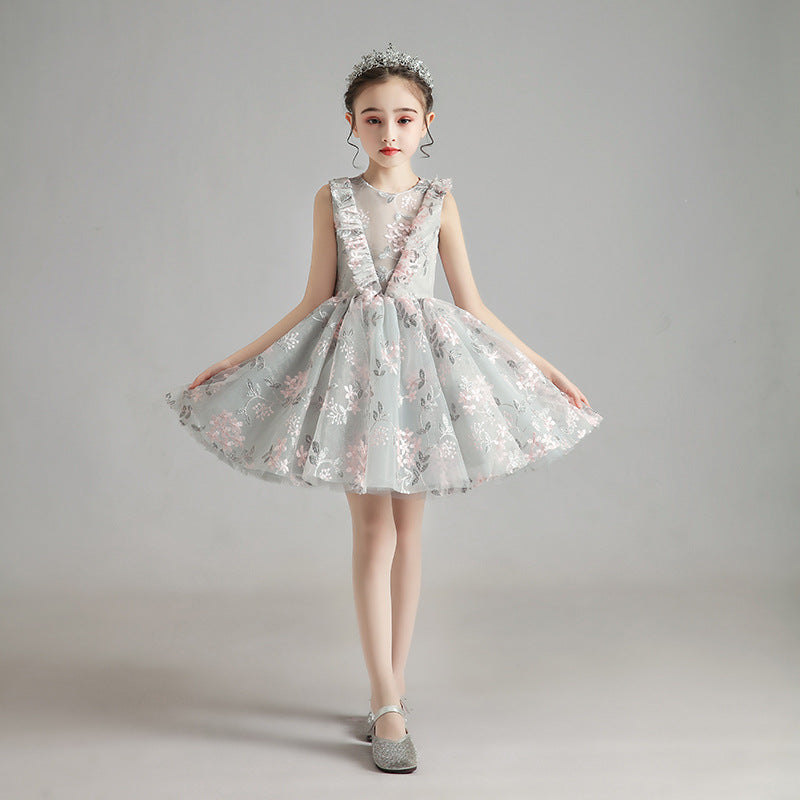 Children'S Model Show Piano Dress Girl Princess Dress Foreign Style Shaggy Yarn Little Girl Host Performance Dress Summer