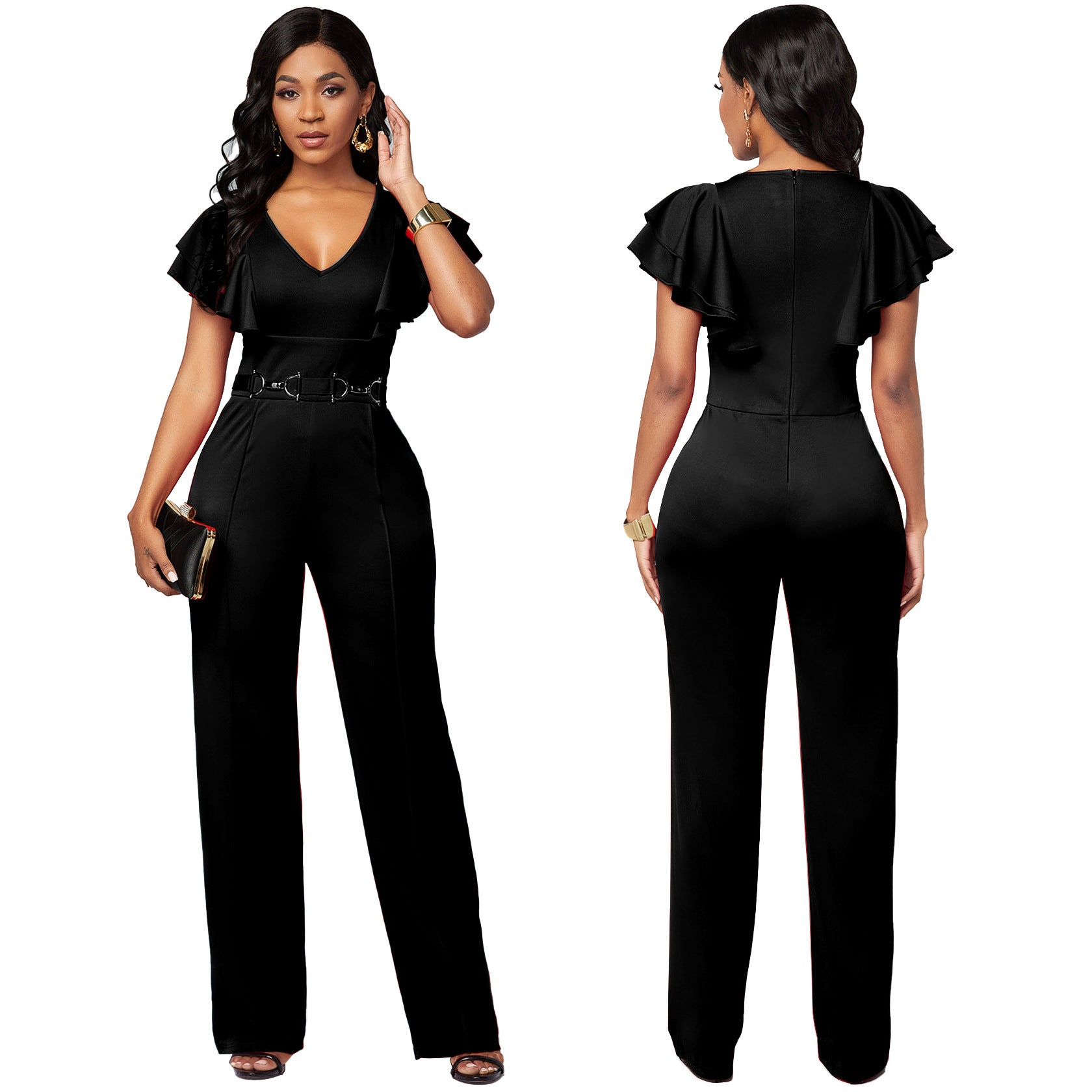 Sexy Casual Fashion Long-sleeved V-neck Women's Jumpsuit