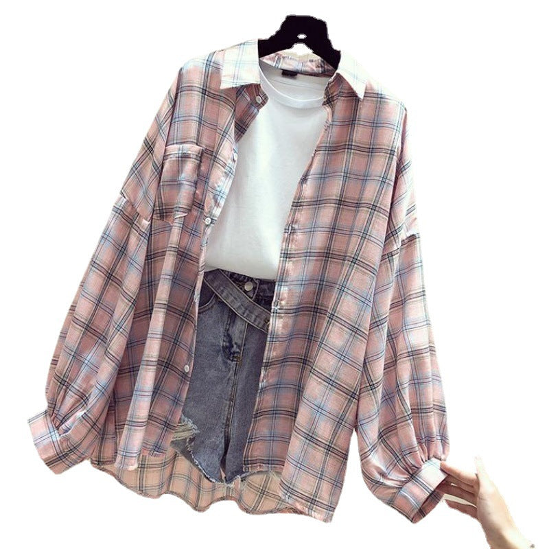 Sunscreen Plaid Shirt Women'S Spring Fashion Foreign Style Net Red Very Fairy Blouse Jacket