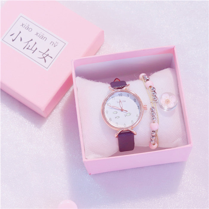 Girl Heart-Shaped Starry Sky Watch Female Ins Simple Temperament Student Waterproof Luminous Girlfriend Sen College Style