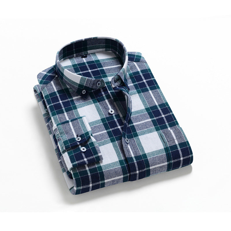 Spring And Autumn New Style Brushed Plaid Cotton Men'S Shirt Casual Plaid