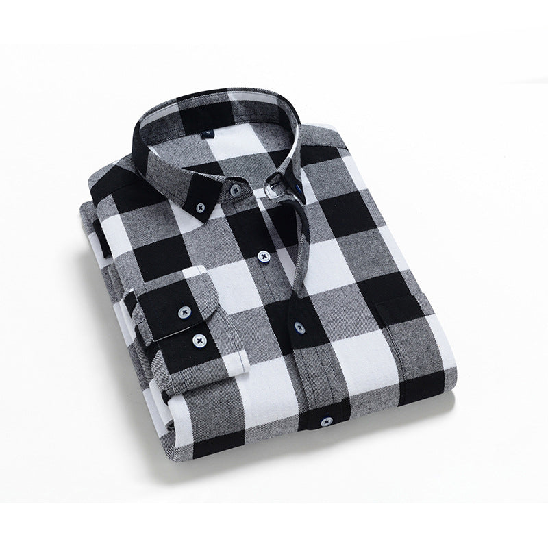 Spring And Autumn New Style Brushed Plaid Cotton Men'S Shirt Casual Plaid