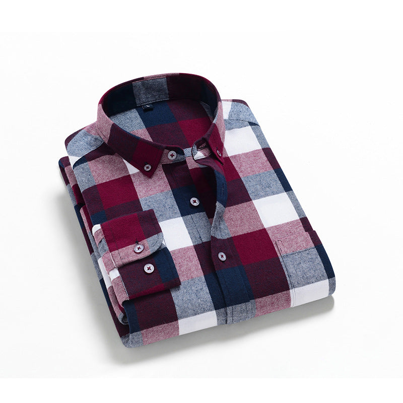 Spring And Autumn New Style Brushed Plaid Cotton Men'S Shirt Casual Plaid