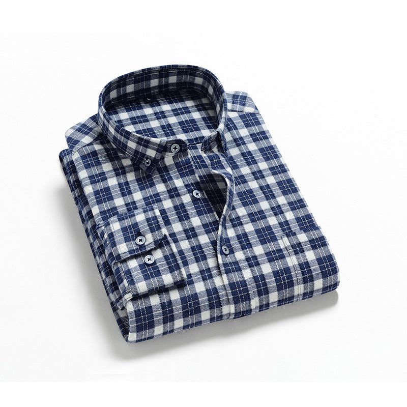 Spring And Autumn New Style Brushed Plaid Cotton Men'S Shirt Casual Plaid