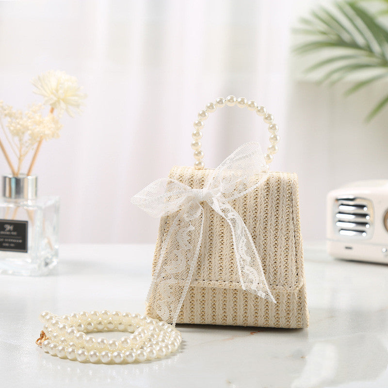 Refreshing Bow-Knot Straw Woven Bag Pearls