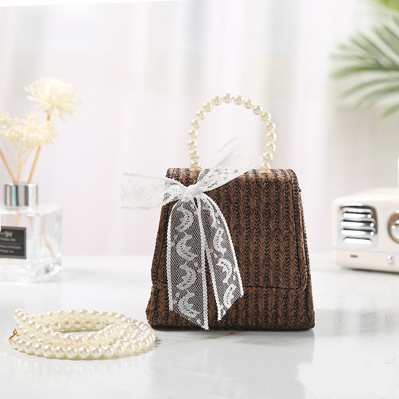 Refreshing Bow-Knot Straw Woven Bag Pearls