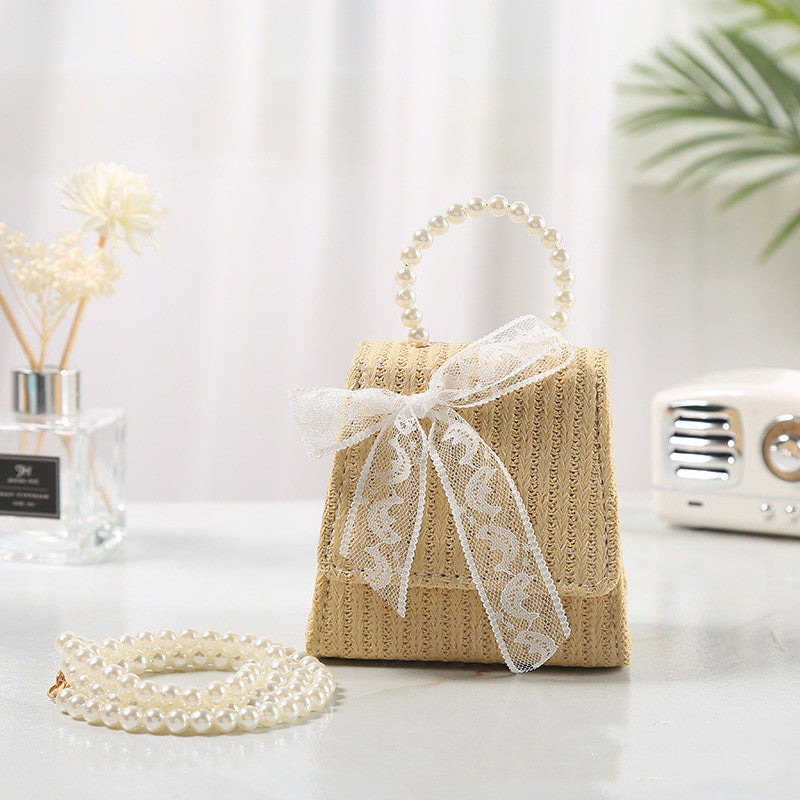 Refreshing Bow-Knot Straw Woven Bag Pearls