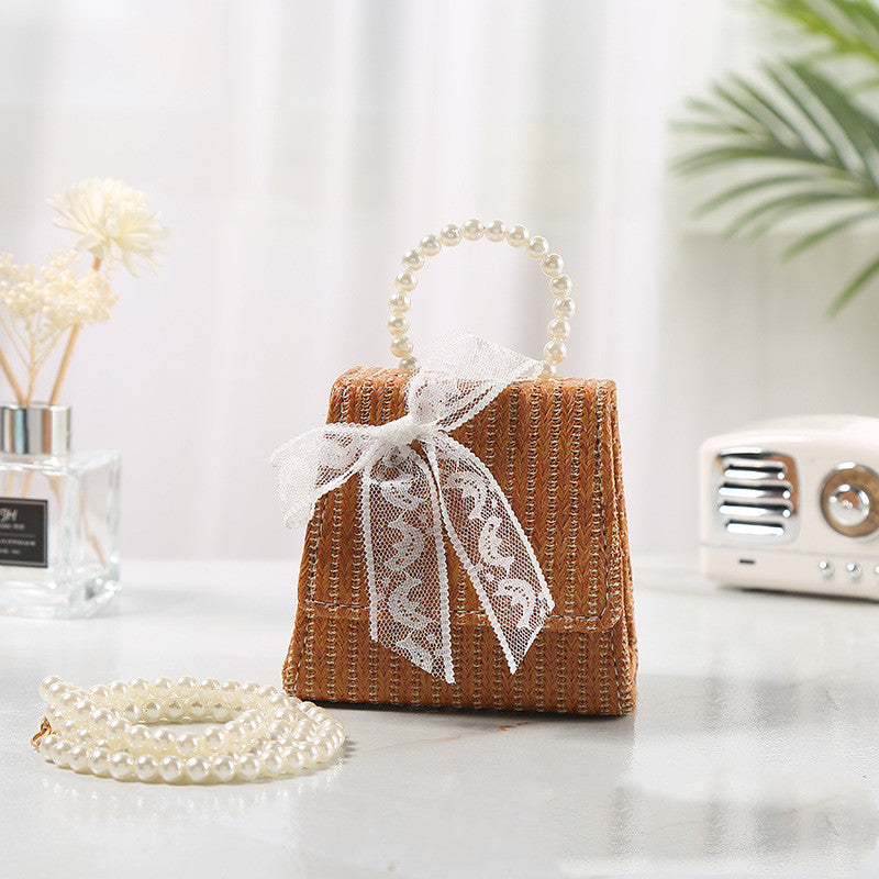 Refreshing Bow-Knot Straw Woven Bag Pearls