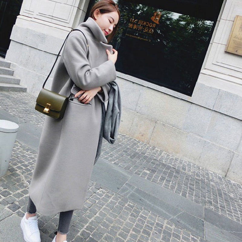 Mid-Length Korean Style Loose And Thin Thickened Over-The-Knee Cashmere Coat