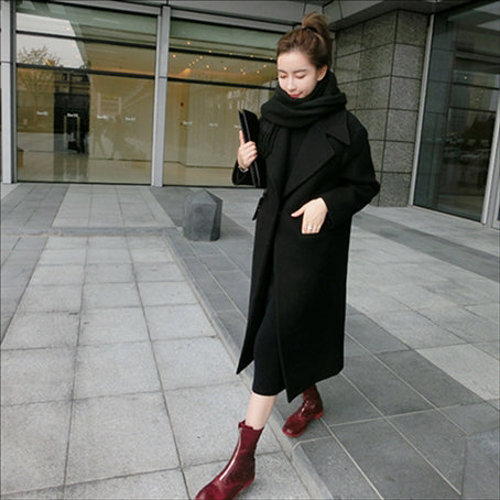 Mid-Length Korean Style Loose And Thin Thickened Over-The-Knee Cashmere Coat