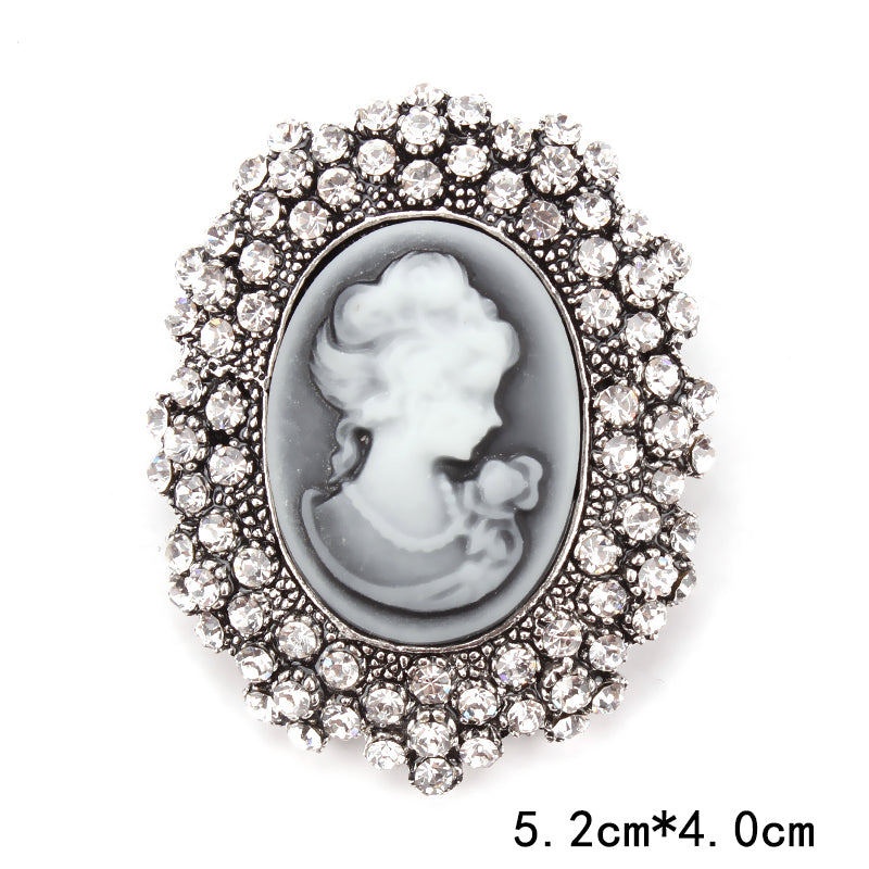 Retro Palace Brooch Female Brooch Female Anti Light European And American Fashion Beauty Head Picture Windbreaker Badge Pin Collar Pin Buckle