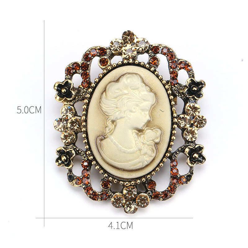 Retro Palace Brooch Female Brooch Female Anti Light European And American Fashion Beauty Head Picture Windbreaker Badge Pin Collar Pin Buckle