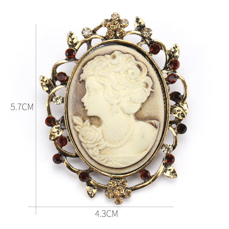 Retro Palace Brooch Female Brooch Female Anti Light European And American Fashion Beauty Head Picture Windbreaker Badge Pin Collar Pin Buckle