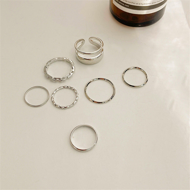 Cross-Border Net Red Bungee Chain Combination Ring Punk Fan Male And Female One-Piece Dark Ring Index Finger Ring