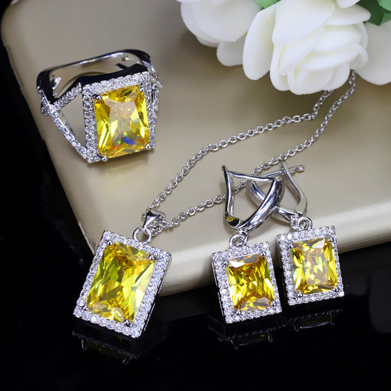 Square Diamond European And American Necklace Korean Style Boutique Fashion Zircon Earrings