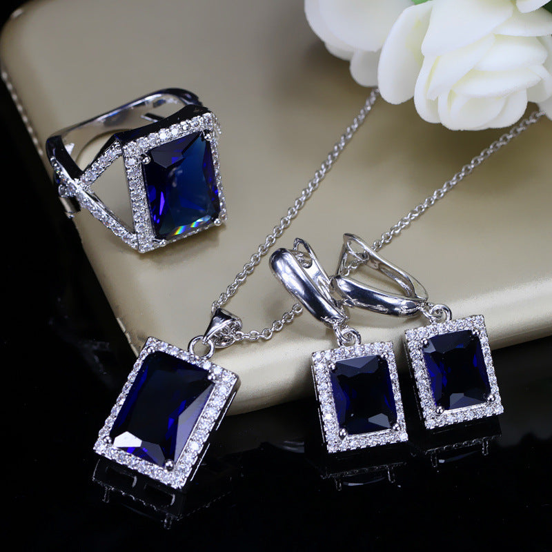 Square Diamond European And American Necklace Korean Style Boutique Fashion Zircon Earrings