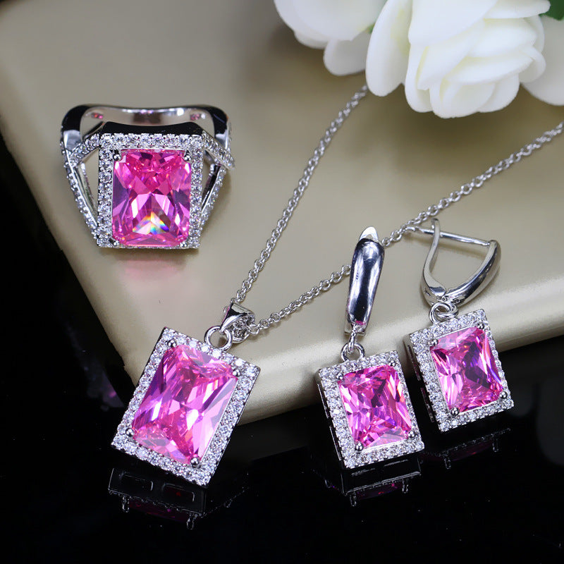 Square Diamond European And American Necklace Korean Style Boutique Fashion Zircon Earrings