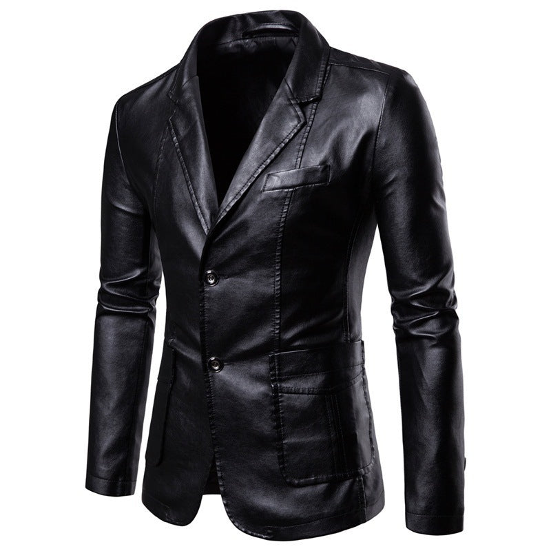 Men's Slim Lapel All-match PU Small Suit Men's Lapel Leather Suit Leather Jacket