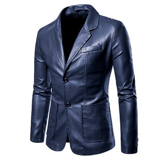 Men's Slim Lapel All-match PU Small Suit Men's Lapel Leather Suit Leather Jacket