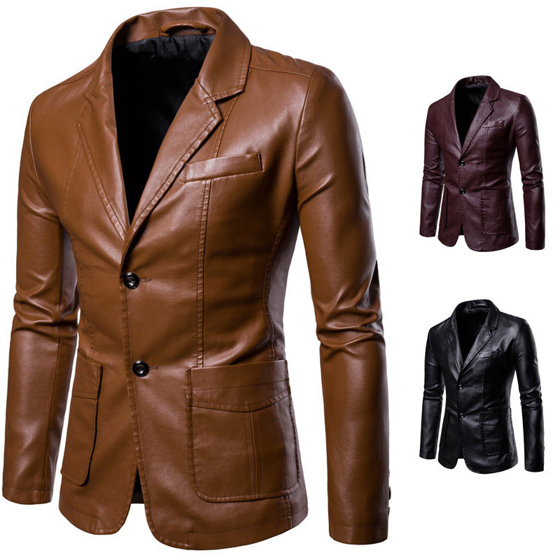 Men's Slim Lapel All-match PU Small Suit Men's Lapel Leather Suit Leather Jacket