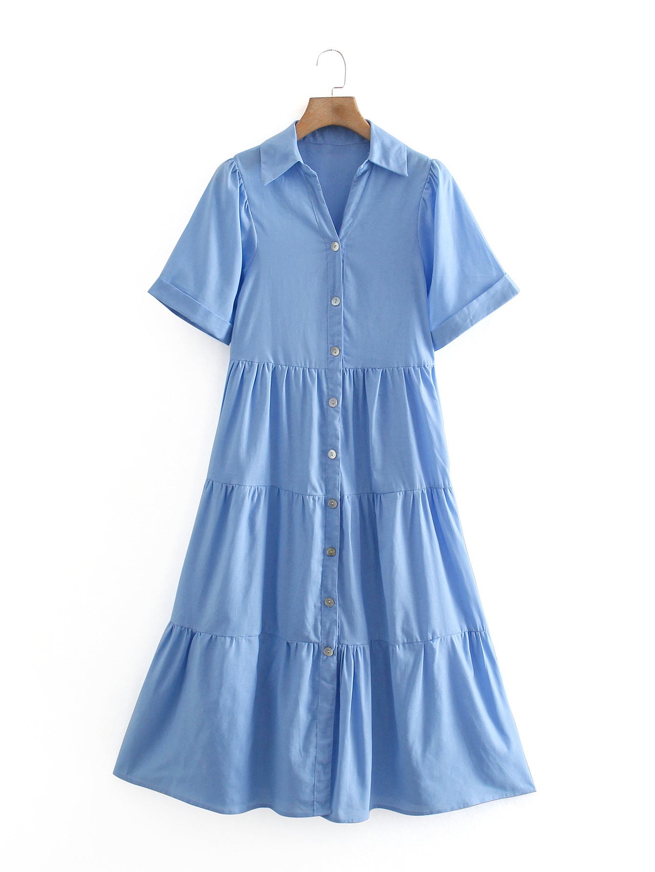 Gentle Wind Stitching Midi Shirt With Large Swing Dress Women