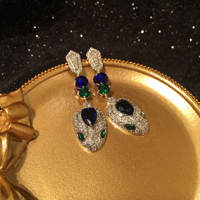 Emerald Eye Snake Earrings Temperament Dinner Earrings