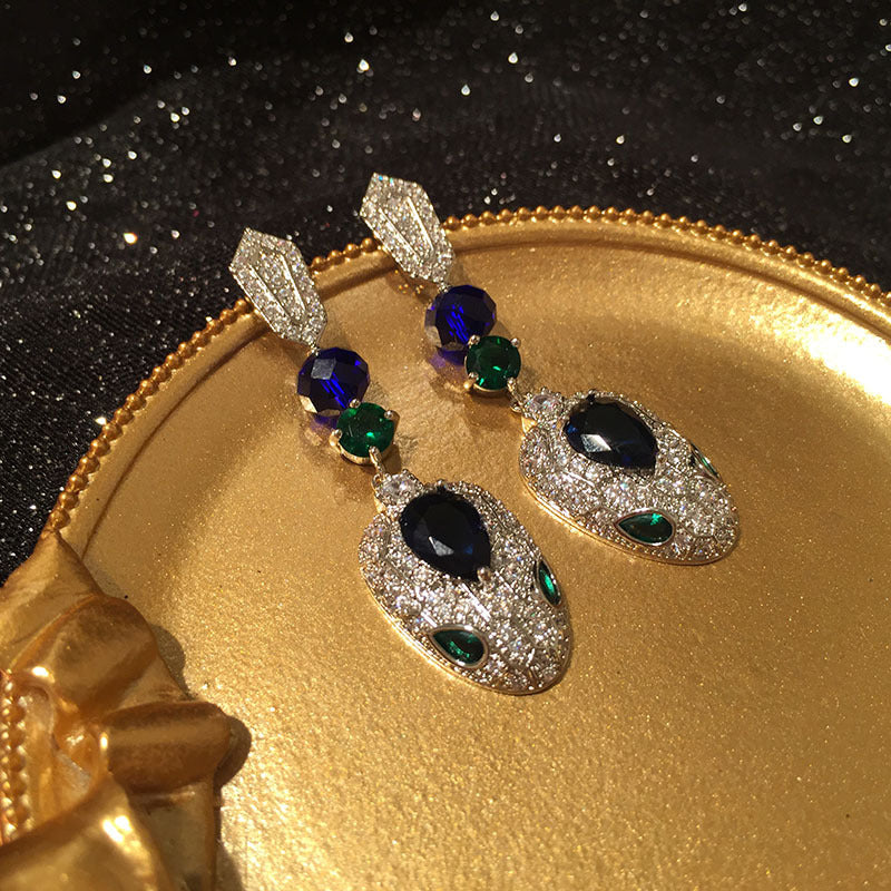 Emerald Eye Snake Earrings Temperament Dinner Earrings