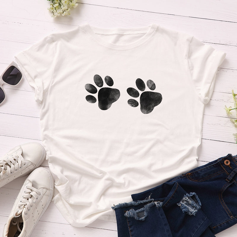 Footprint printed cotton short-sleeved t-shirt