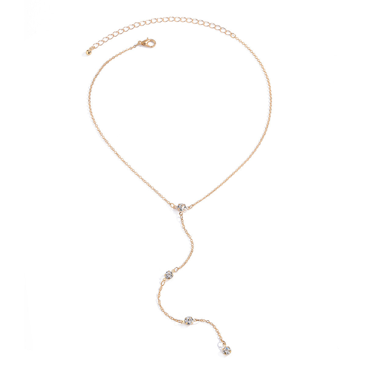 Ladies Simple Long Y-shaped Tassel Diamond Necklace