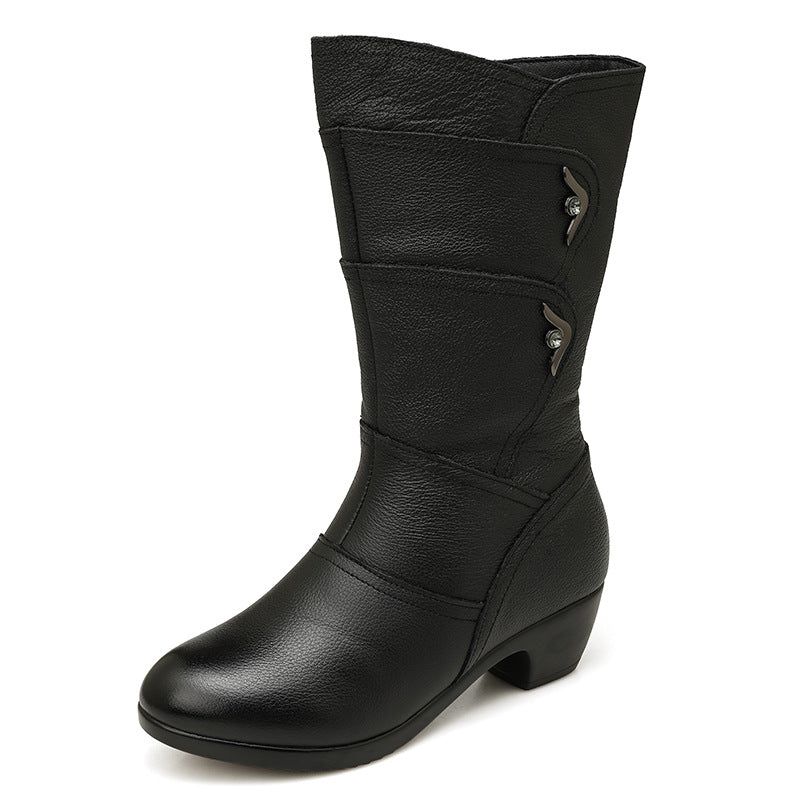 Boots tall thin and thin plus fleece thick heel rider boots