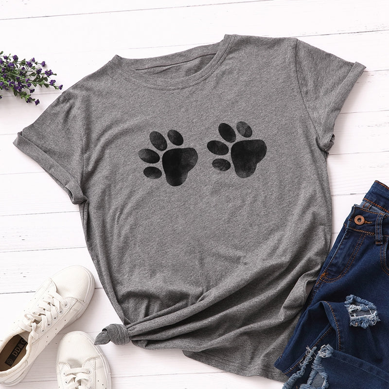 Footprint printed cotton short-sleeved t-shirt