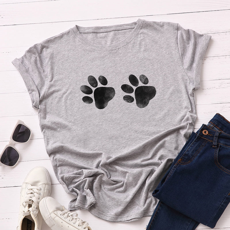 Footprint printed cotton short-sleeved t-shirt