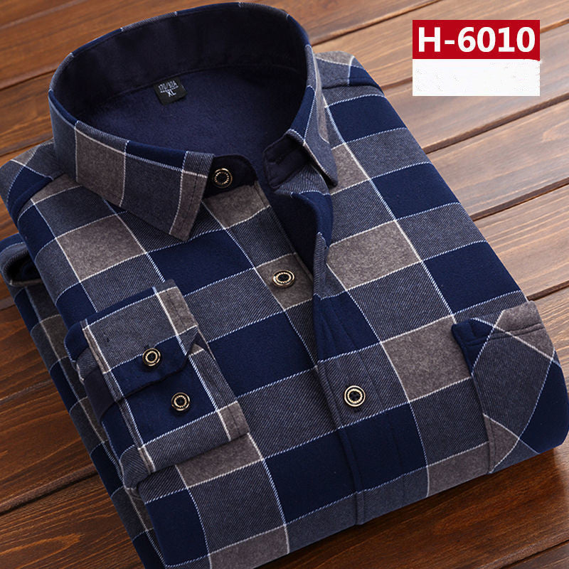 Men's thick warm long-sleeved printed shirt