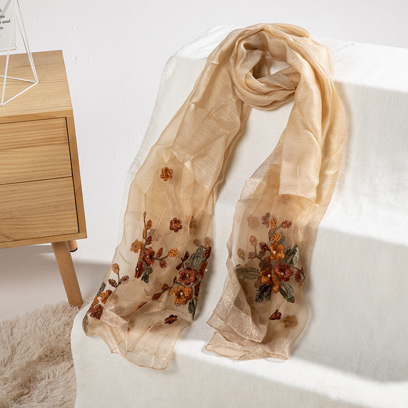 Women's Silk Wool Embroidered Scarf