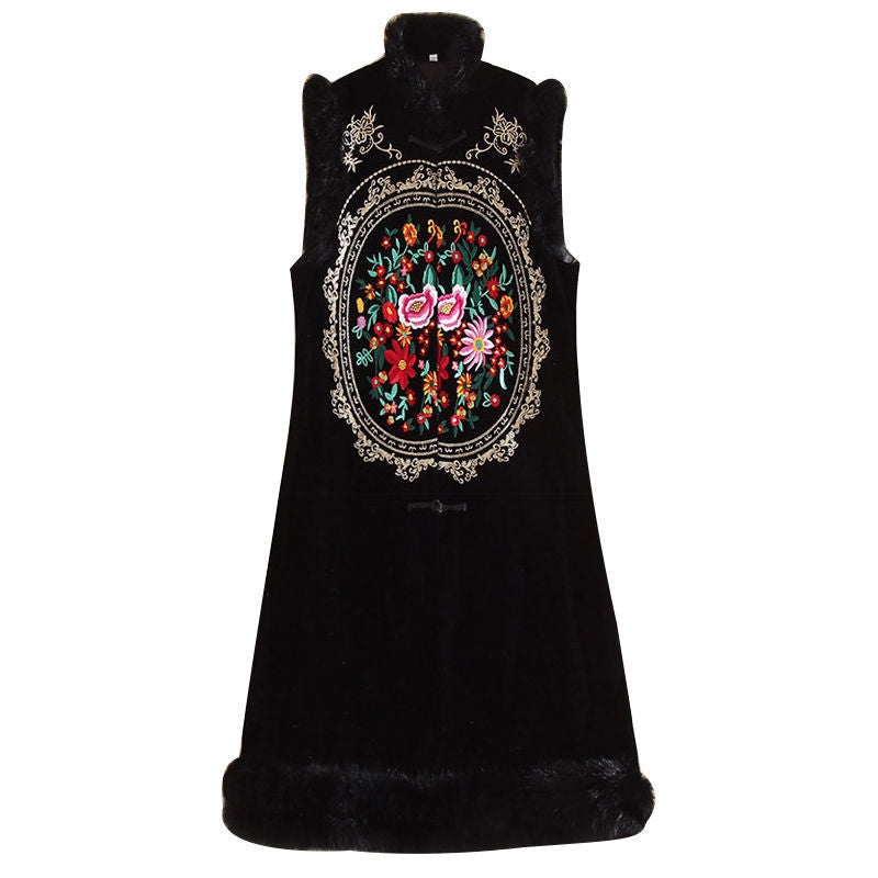 Women's Chinese Style Sleeveless Embroidery Loose Mid-length Vest Jacket