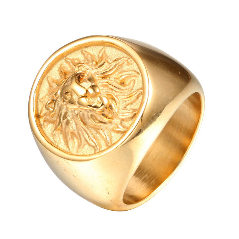 Cast Wind Lion Head Men's Titanium Ateel Ring Ring