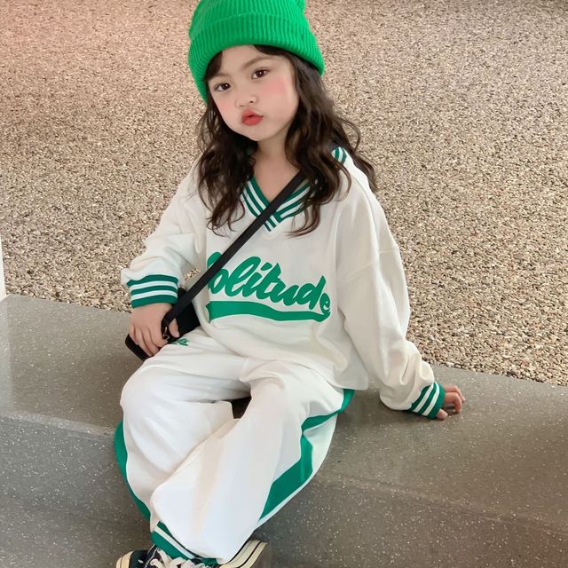 2022 spring new children's wear a girls' Korean letter sweater pants 2-piece fashionable sports cover