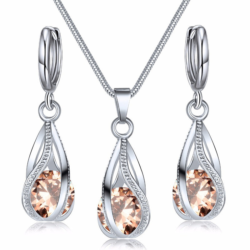 Two-piece Zircon Crystal Pendant Earrings