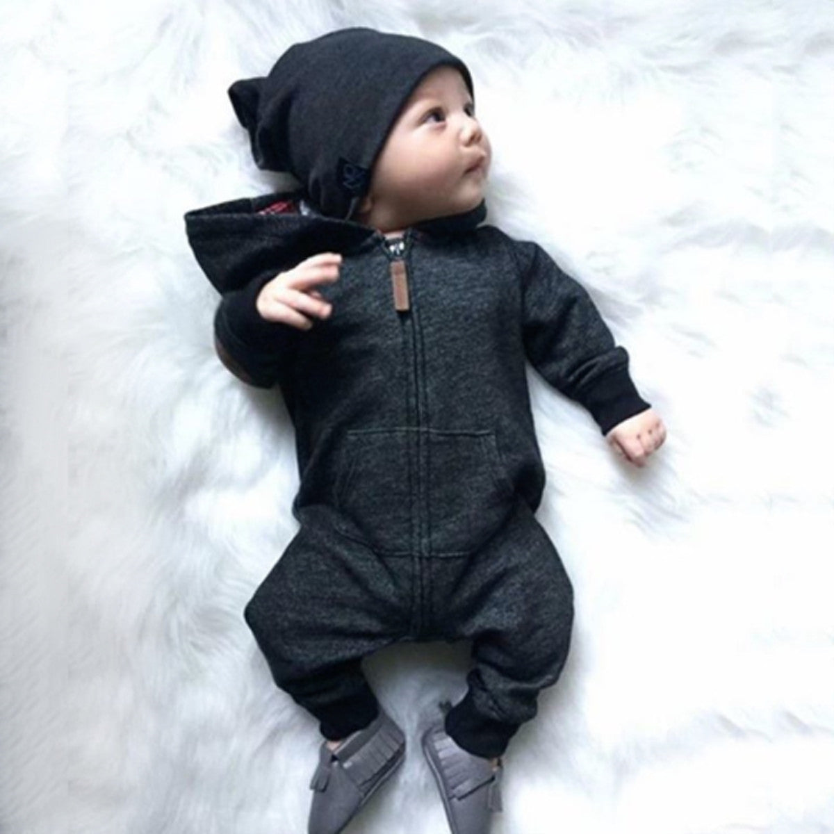 The New Boys' Long-Sleeved Hooded Jumpsuit