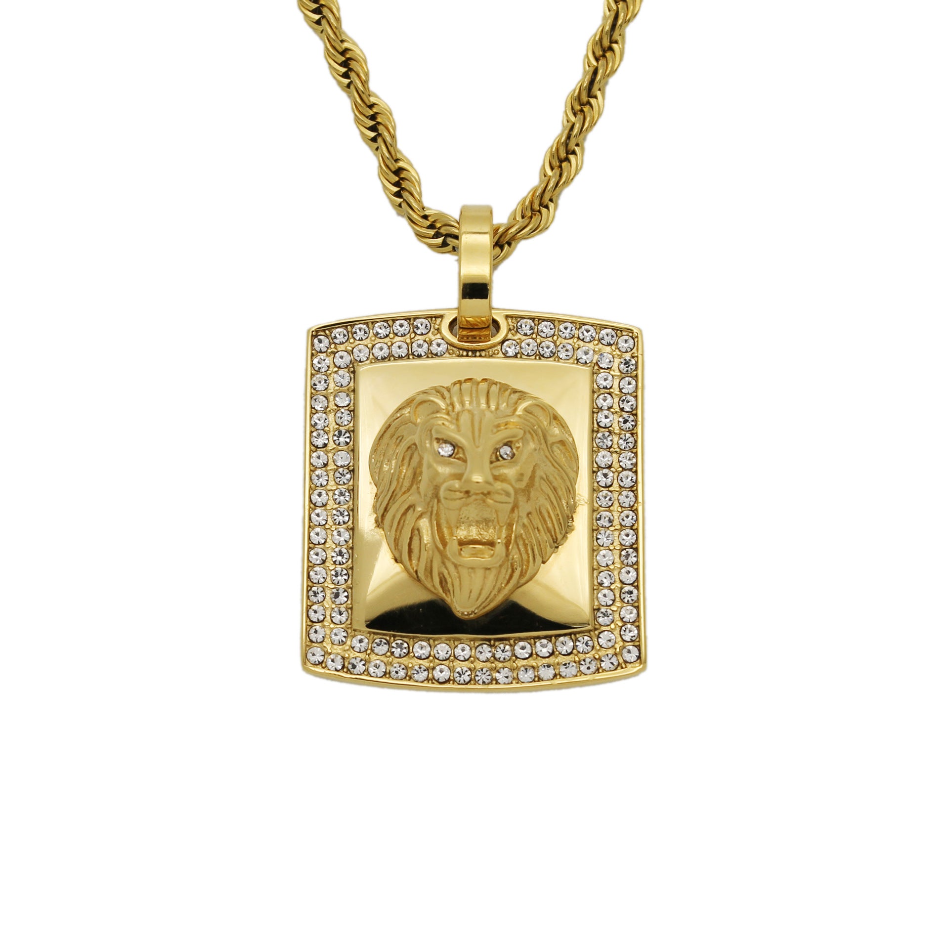 Stainless Steel Gold-plated Square Lion Head Pendant