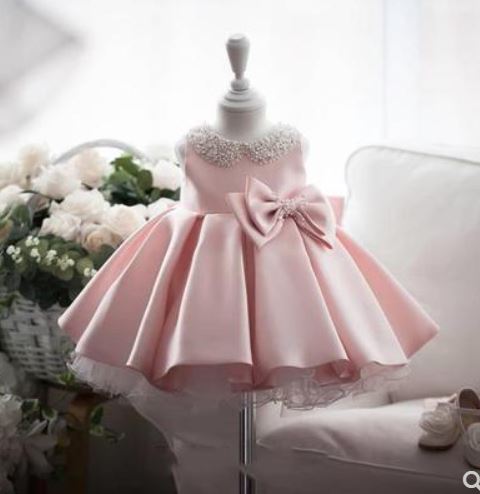 Girls dress 2021 summer pink princess dress beaded little flower girl gauze dress baby birthday dress