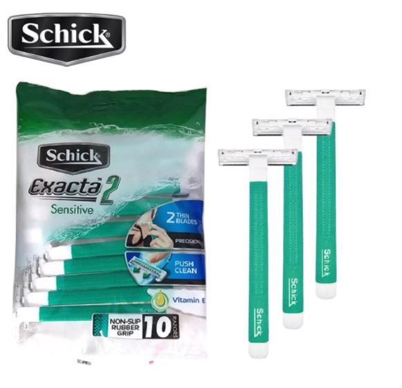 10 razors/lot Original SCHICK Exacta 2 Sensitive disposable Manual man face razor holder set Vitamin E for traveling & hotel