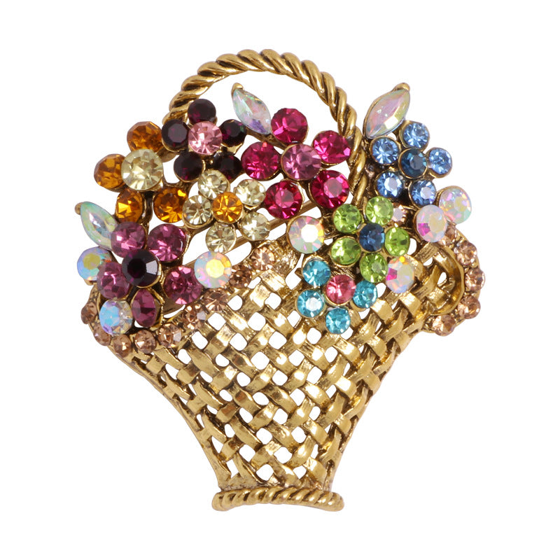 Cute creative flower basket brooch women suit