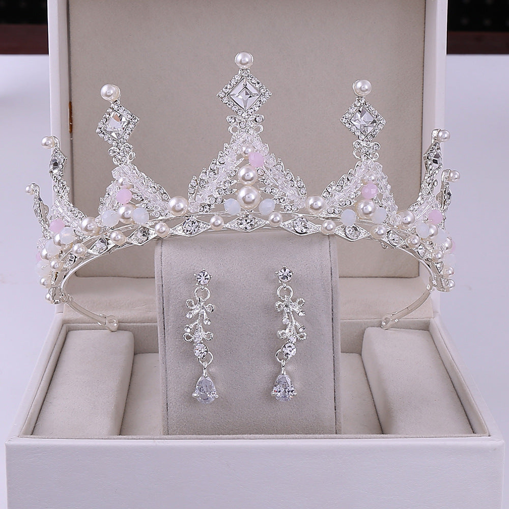 Korean Style Bridal Crown Earring Set