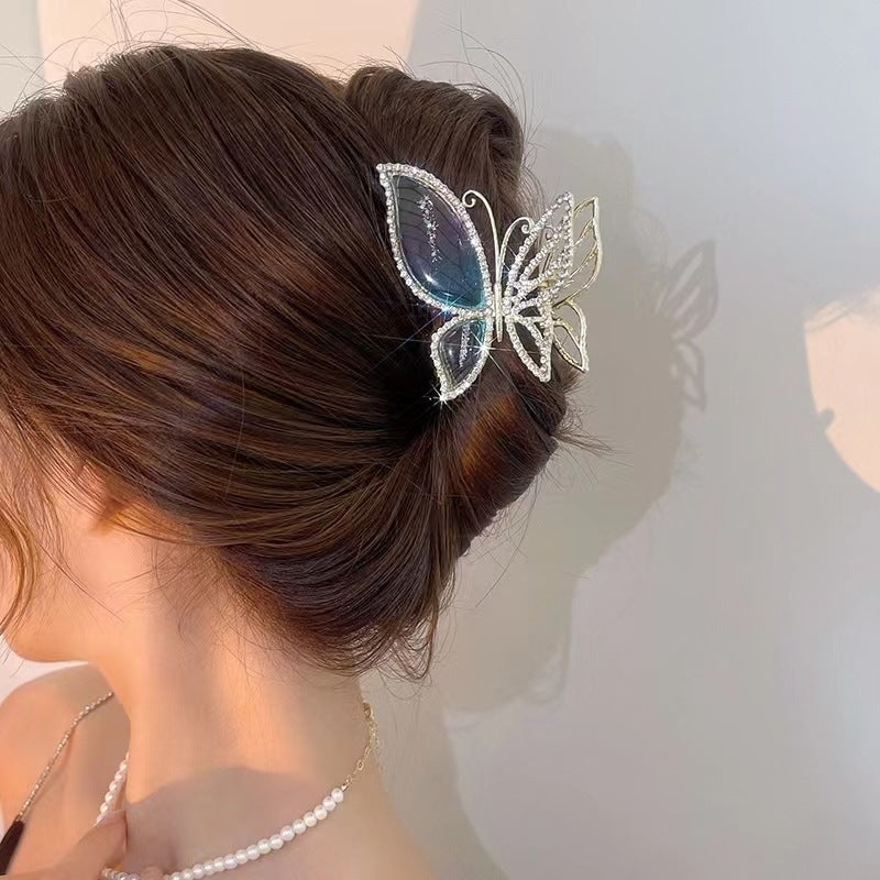 Exquisite Hairpin With Full Diamond Amber And Blue Butterfly