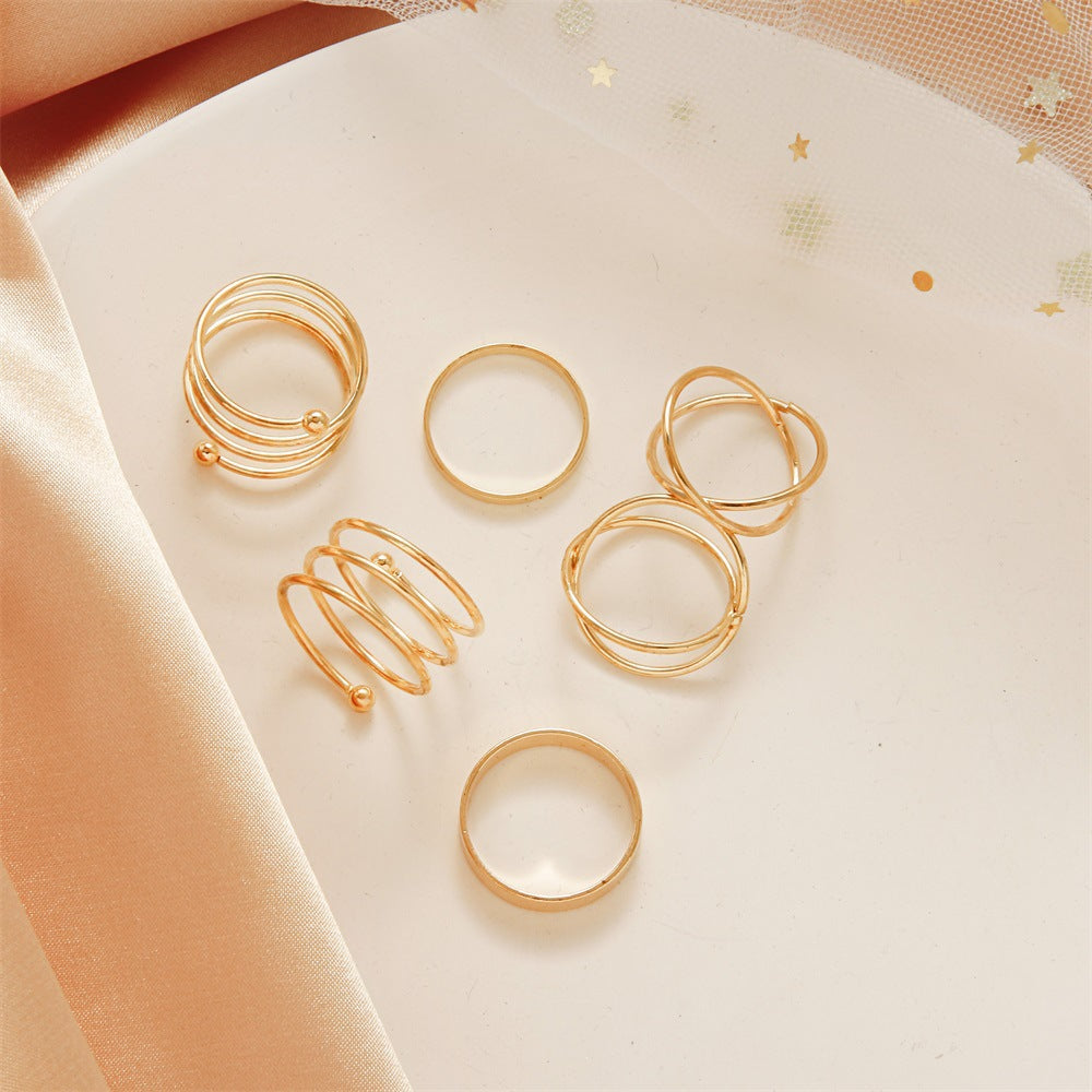 Women's Geometric Personality Cross Ring Six-piece Set