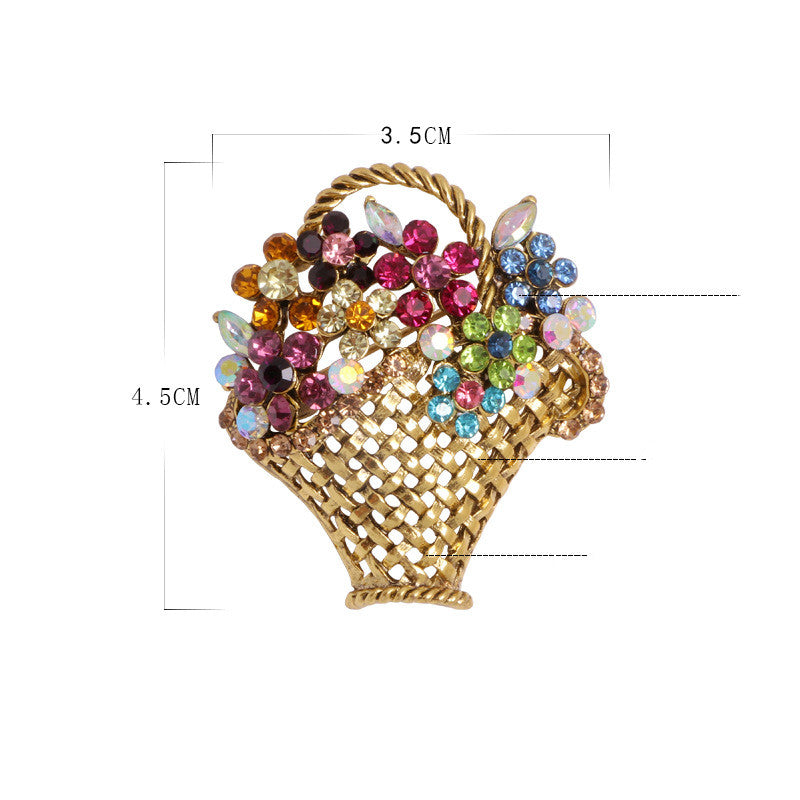 Cute creative flower basket brooch women suit