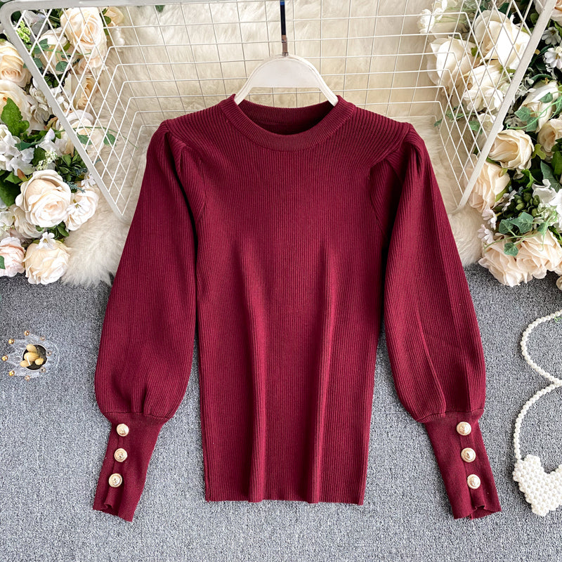 New top women round neck puff sleeves